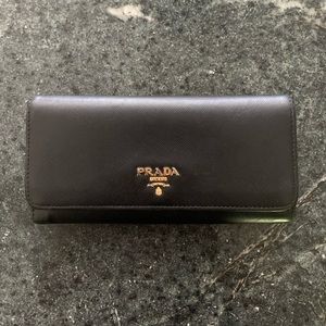 Authentic Prada black saffiano long wallet